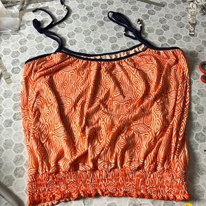 No Boundaries XL Orange Elastic Waist Tie Straps Tank Top